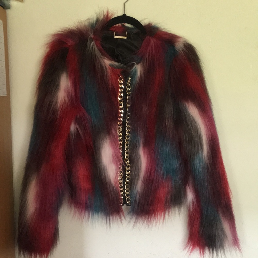 🛍️ SOLD Marciano Faux Fur MulTicolor Jacket S - Picture 1 of 5